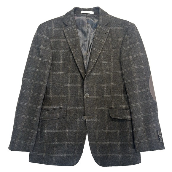mens brown windowpane Joseph Abboud Tweed blazer jacket‎ sport suit coat 38 R - Picture 1 of 12